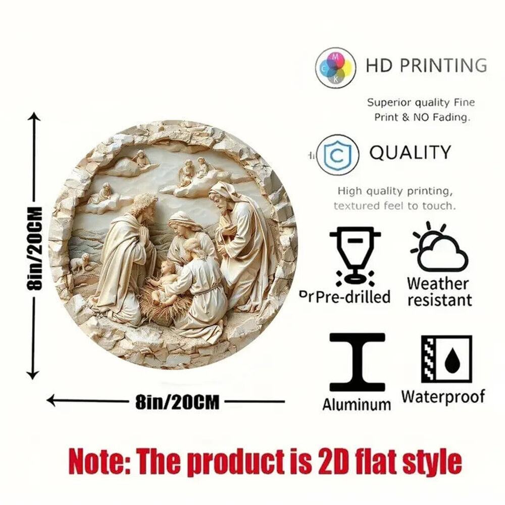 Wood Plaque Christmas Nativity Scene 2D Flat Print Looks Like Carved Ivory 8in - Picture 3 of 4